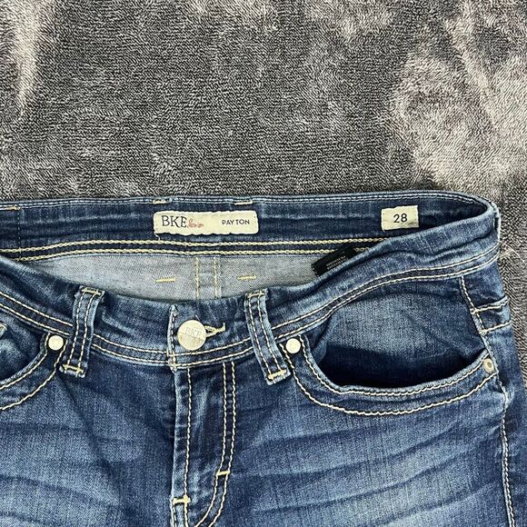 BKE Payton Crop Stretch Jeans Womens Size 28 Blue Dark Wash Double Cuff - Picture 3 of 6